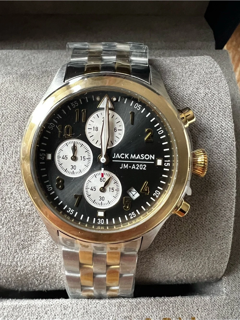 Jack Mason Men's Two-Tone Gold & Silver Chronograph Watch - Black Dial- New